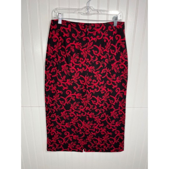 Briggs New York Dark Red Black Print Maxi Skirt Slit in the Back Size 12 Petite - Picture 4 of 13